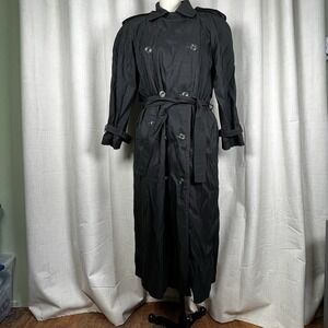 Vintage Andrea Rain Trench Coat Black Removable Liner Union Made Women's 12 USA